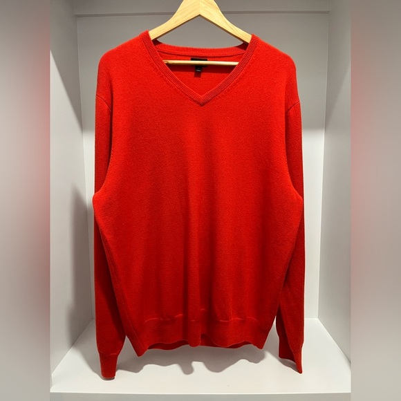 J Crew 100% Italian Cashmere V Neck Sweater Dark Orange men’s XL - Picture 1 of 7